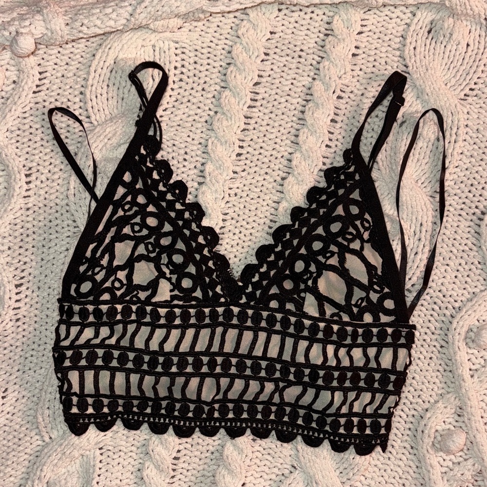 Windsor Black Crochet Lace Bralette Top XS